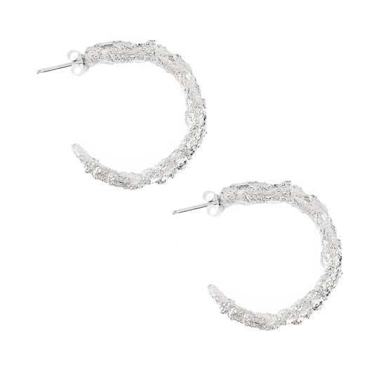 NATURE'S TREASURES LARGE SILVER HOOPS